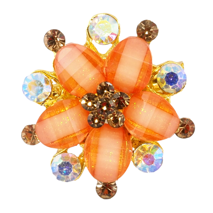 Брошка Квітка з помаранчевими стразами фото №21
