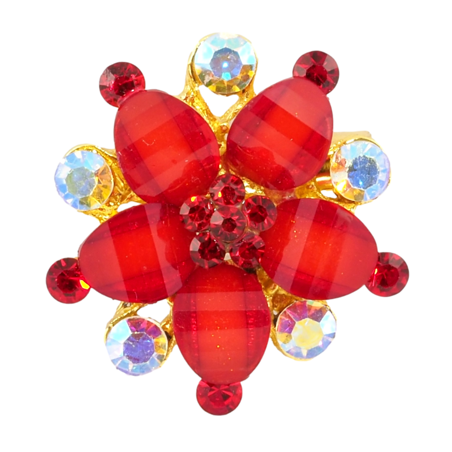 Брошь Цветок с красными стразами фото №1