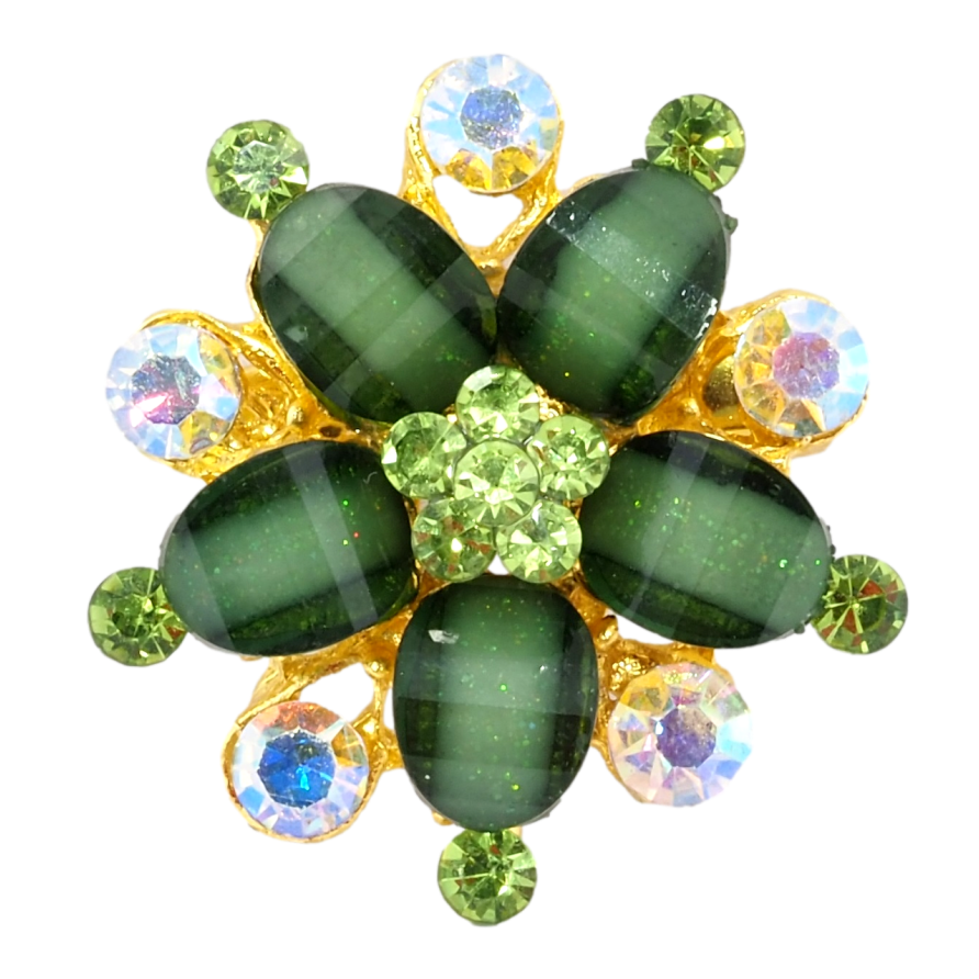 Брошка Квітка з зеленими стразами фото №1