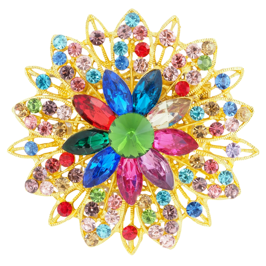 Брошь Цветок с разноцветными стразами фото №1