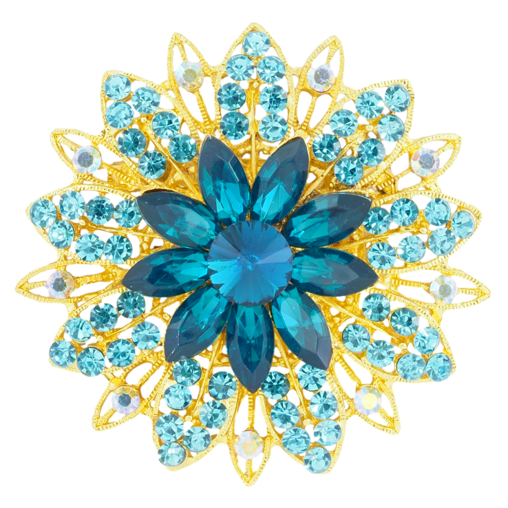 Брошь Цветок с бирюзовыми стразами фото №17