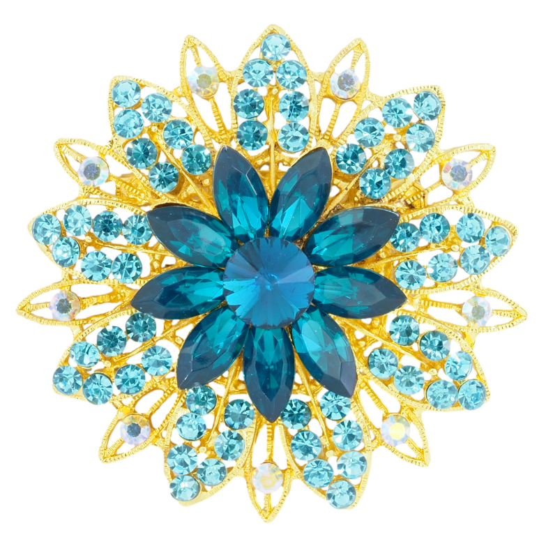 Брошка Квітка з бірюзовими стразами фото №1