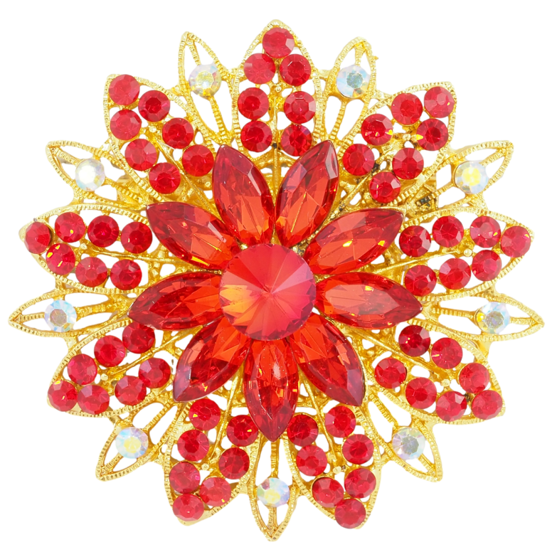 Брошь Цветок с красными стразами фото №7