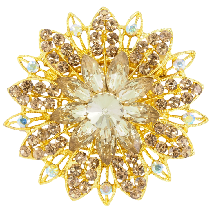 Брошь Цветок с золотистыми стразами фото №23
