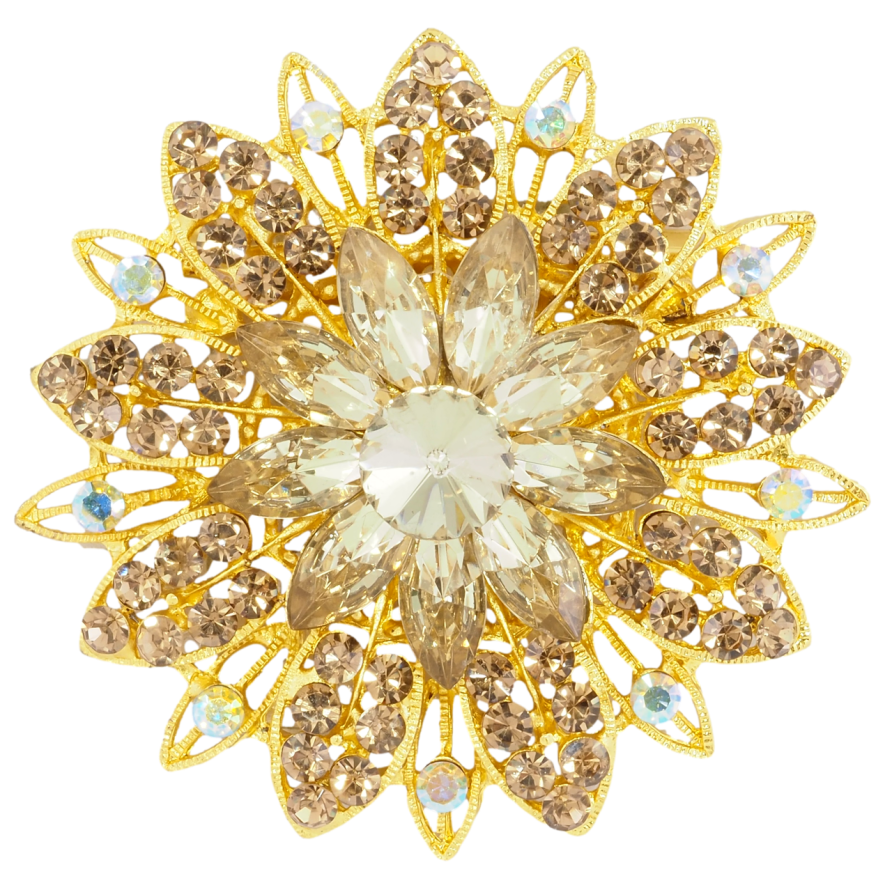 Брошь Цветок с золотистыми стразами фото №1
