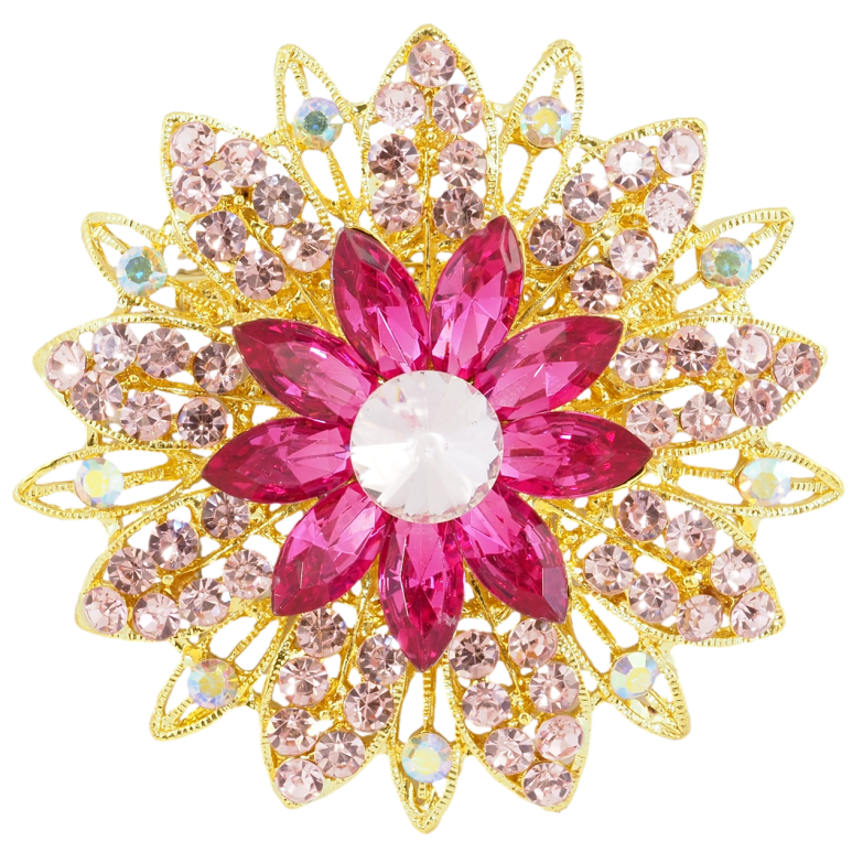 Брошка Квітка з рожевими стразами фото №1
