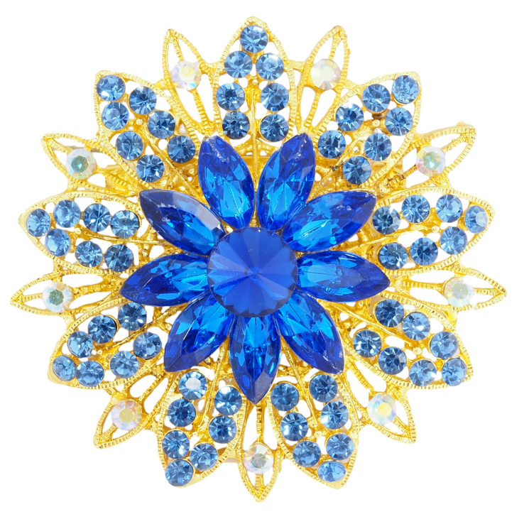 Брошь Цветок с синими стразами фото №24