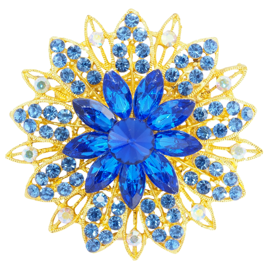 Брошь Цветок с синими стразами фото №1