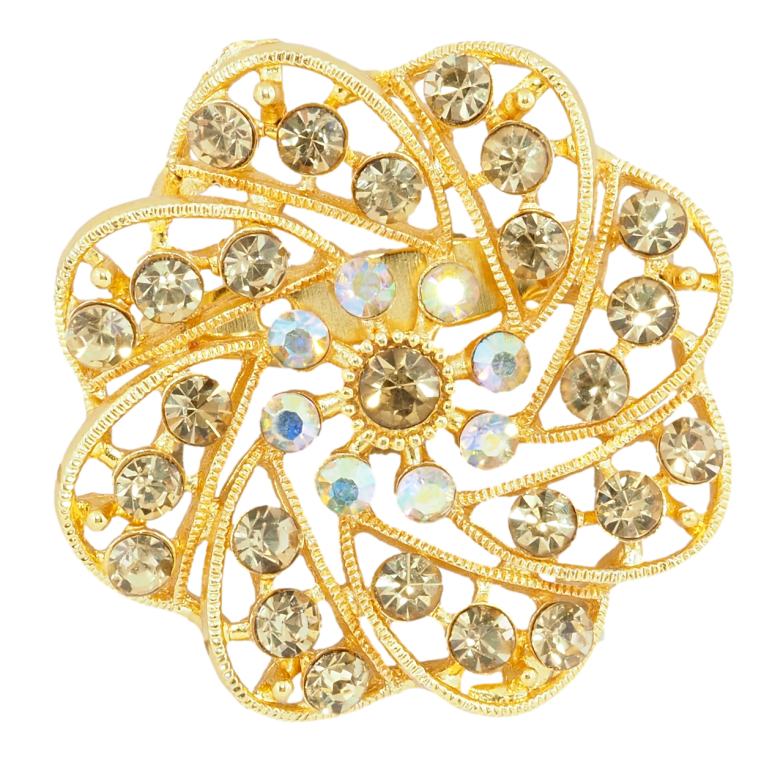 Брошка Квітка з золотистими стразами фото №1