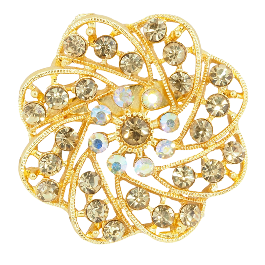 Брошь Цветок с золотистыми стразами фото №1
