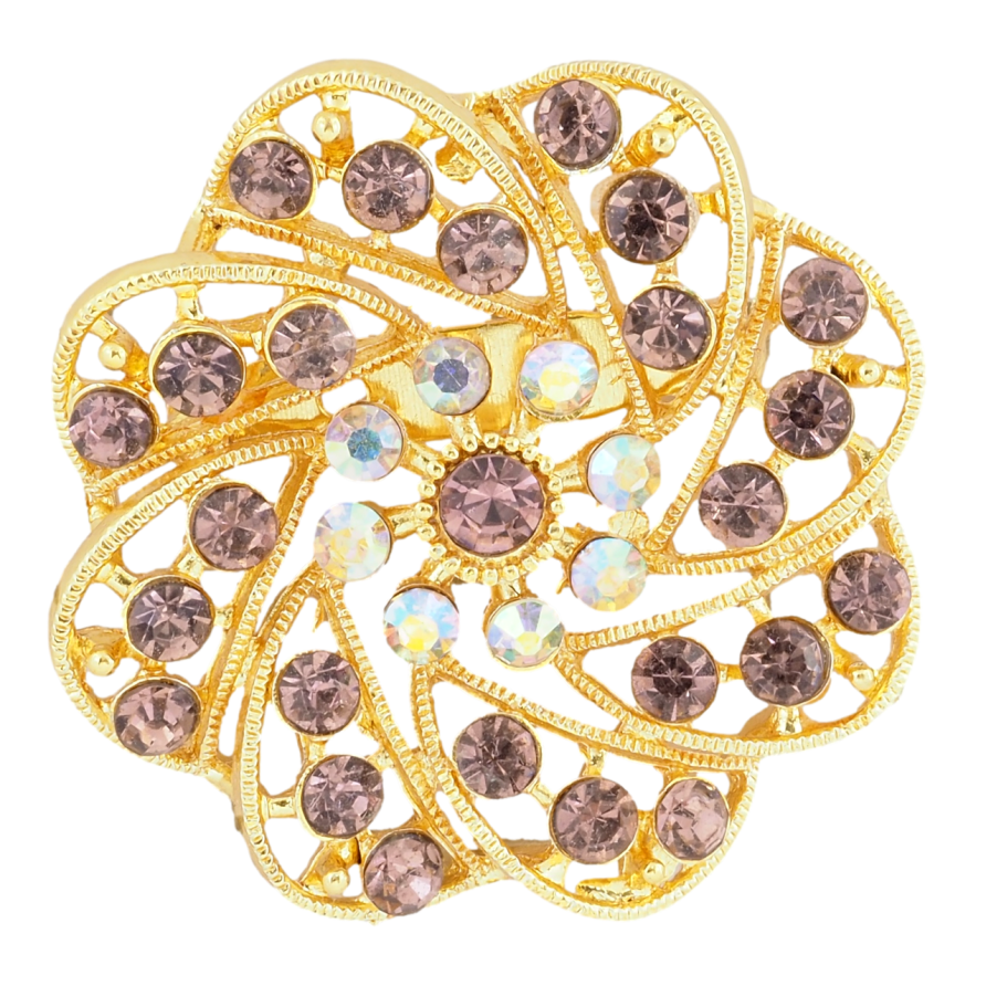 Брошь Цветок с бордовыми стразами фото №1