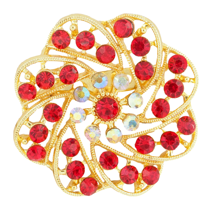 Брошка Квітка з червоними стразами фото №6