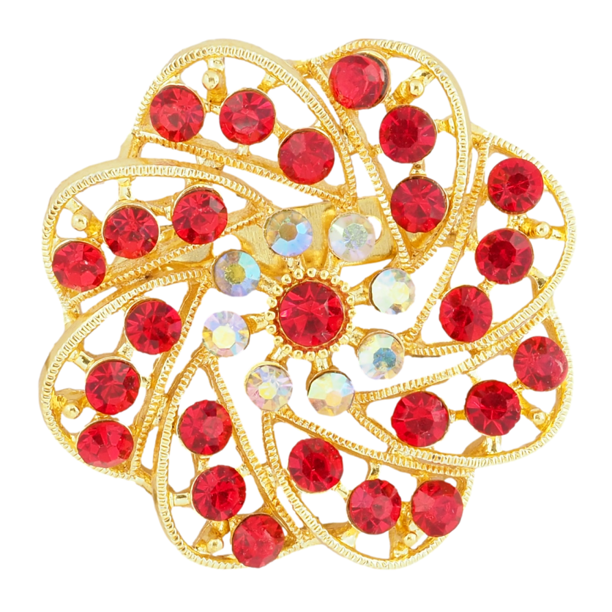 Брошка Квітка з червоними стразами фото №1