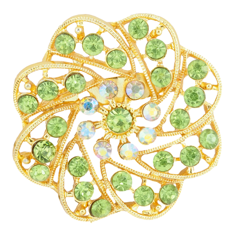 Брошка Квітка з зеленими стразами фото №2