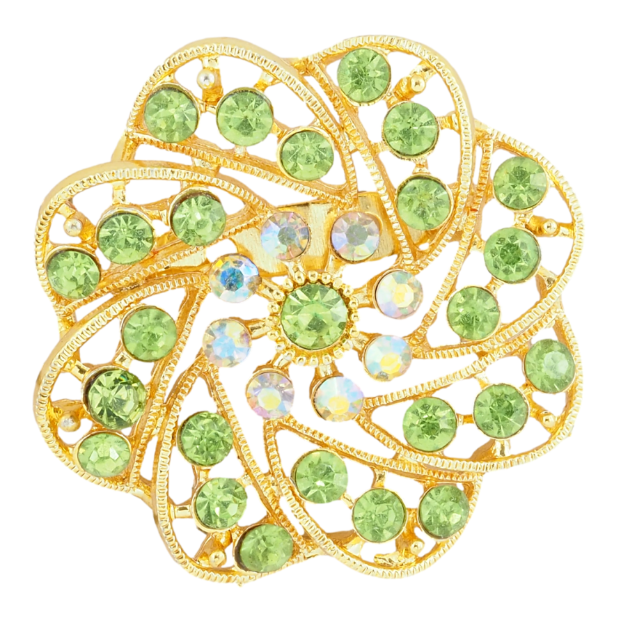 Брошка Квітка з зеленими стразами фото №1