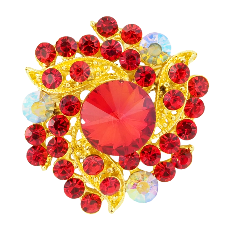 Брошь Цветок с красными стразами фото №14