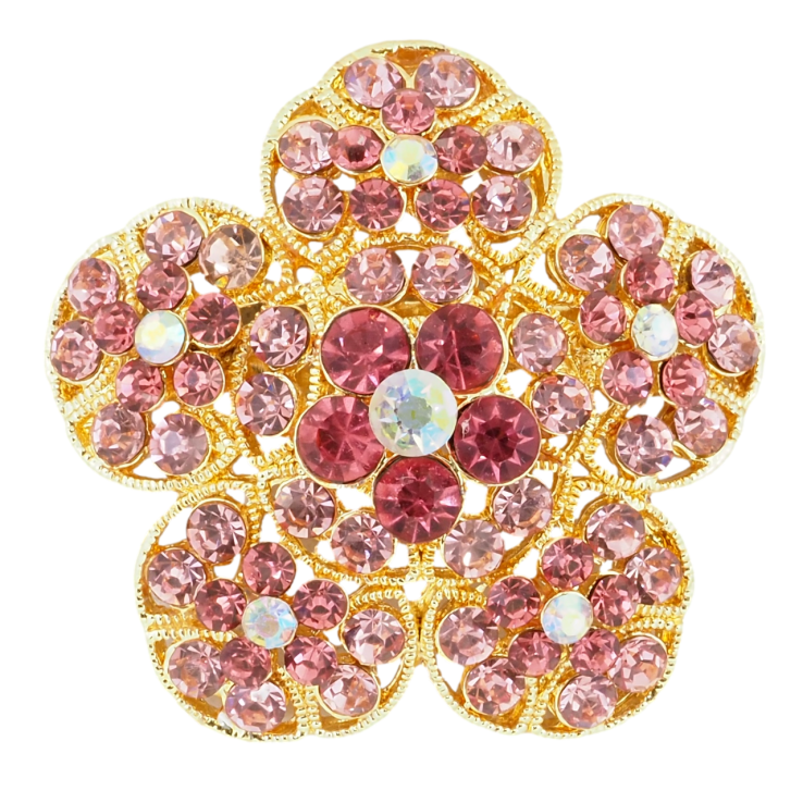 Брошь Цветок с розовыми стразами фото №9