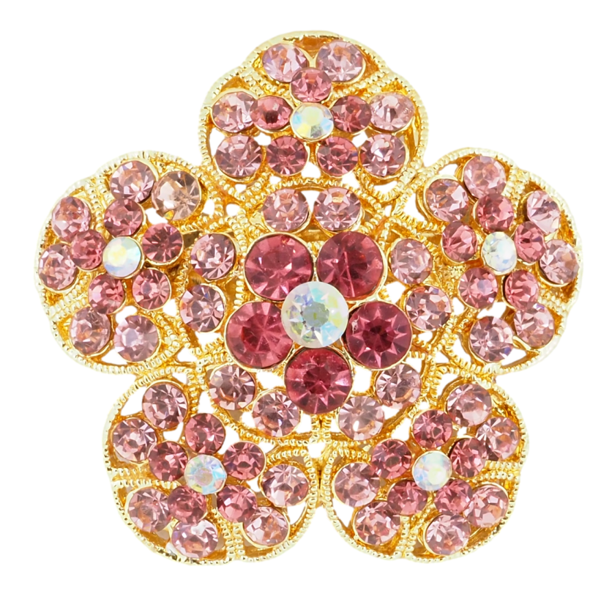Брошь Цветок с розовыми стразами фото №1