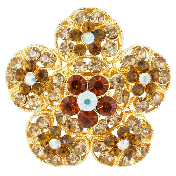 Брошь Цветок с золотистыми стразами фото №9