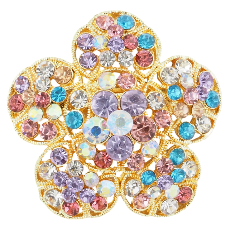 Брошь Цветок с разноцветными стразами фото №24