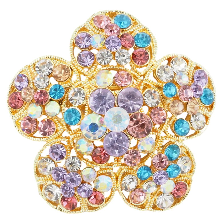 Брошь Цветок с разноцветными стразами фото №1