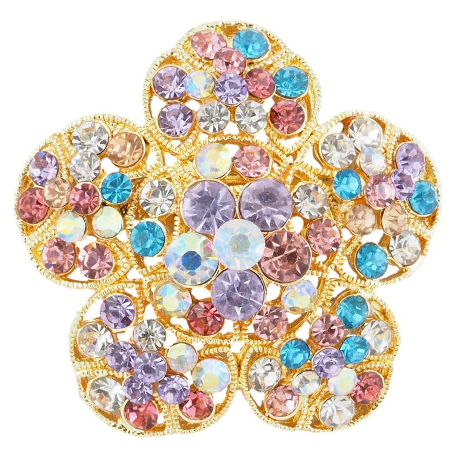 Брошь Цветок с разноцветными стразами фото №1