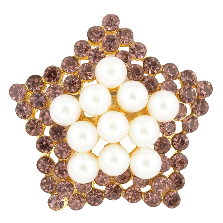 Брошка Зірка з перлинами та бордовими стразами фото №18