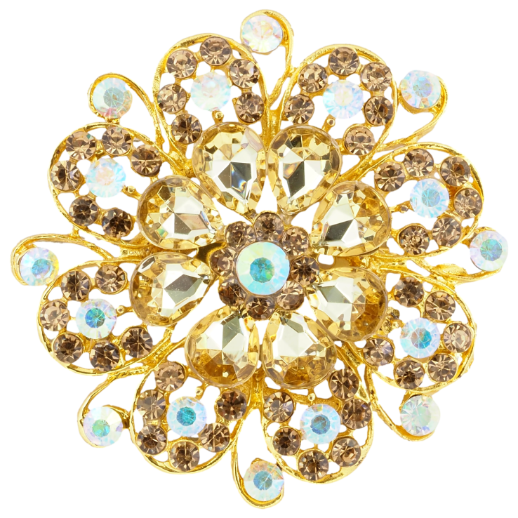 Брошь Цветок с золотистыми стразами фото №11