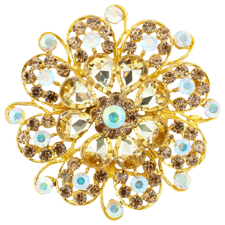 Брошь Цветок с золотистыми стразами фото №1