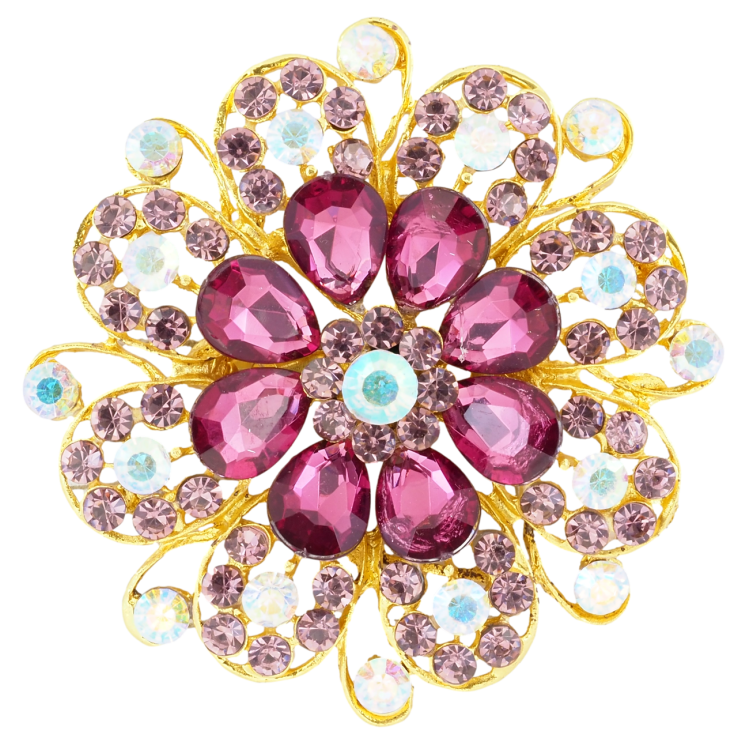 Брошь Цветок с бордовыми стразами фото №23