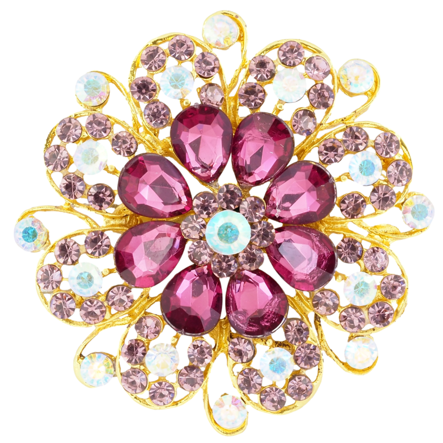 Брошь Цветок с бордовыми стразами фото №1