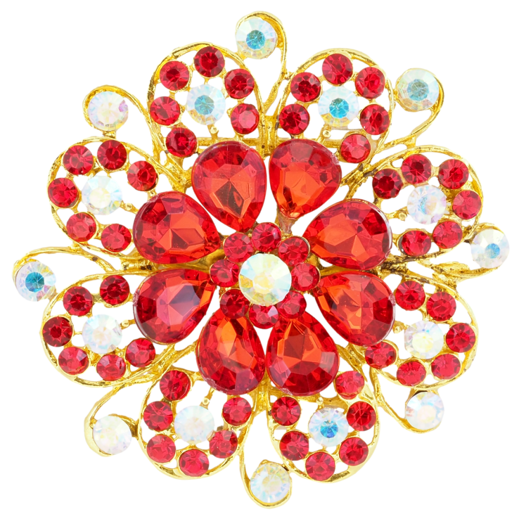 Брошка Квітка з червоними стразами фото №2
