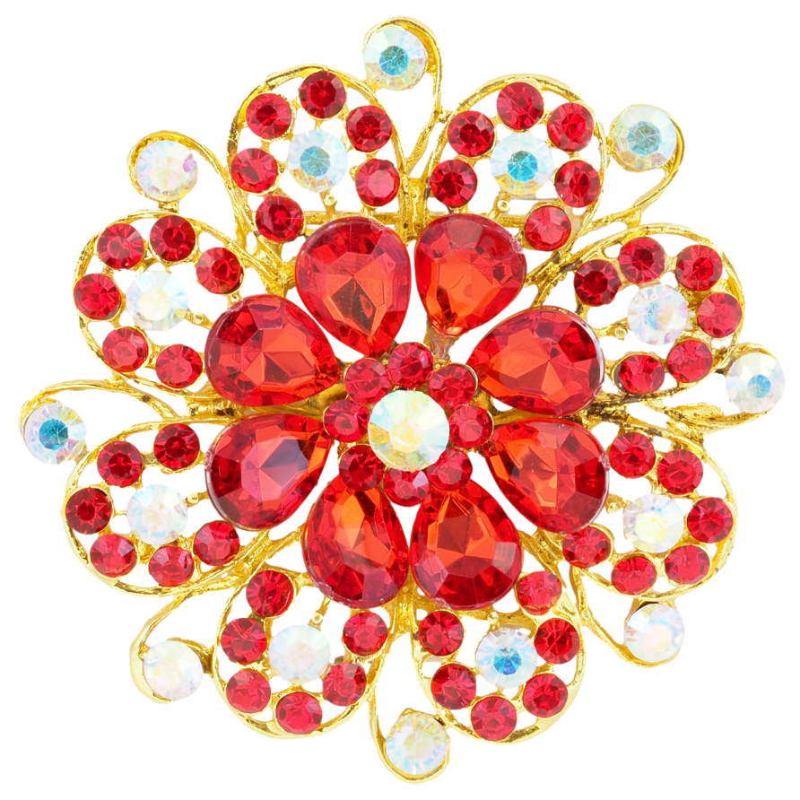 Брошь Цветок с красными стразами фото №1