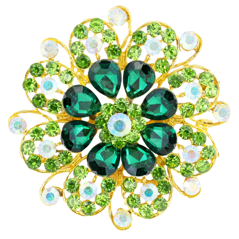 Брошка Квітка з зеленими стразами фото №7