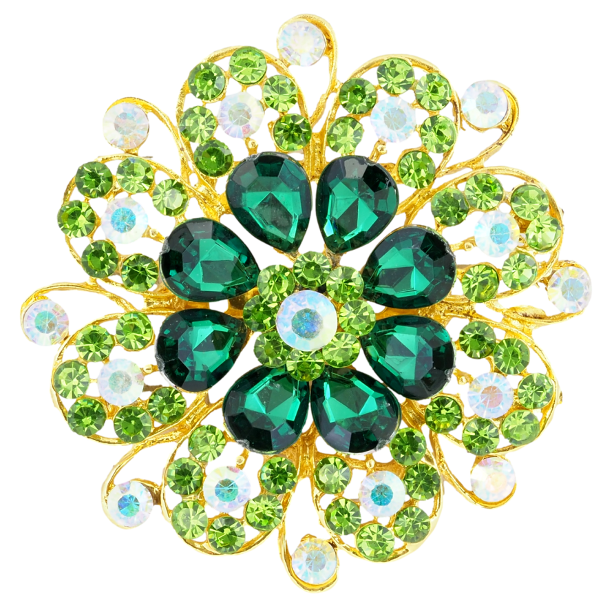 Брошь Цветок с зелеными стразами фото №1