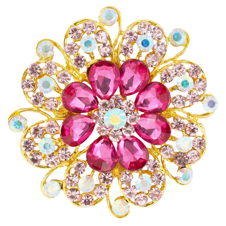 Брошь Цветок с розовыми стразами фото №20