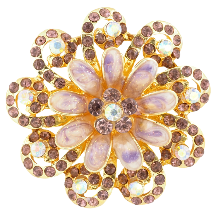 Брошка Квітка з бордовими стразами та емаллю фото №9