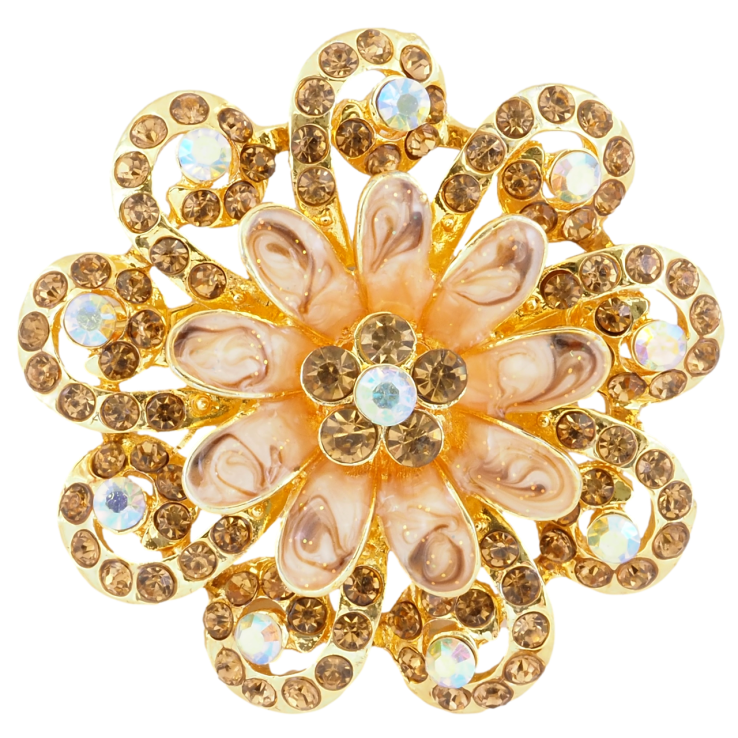 Брошка Квітка з золотистими стразами та емаллю фото №25
