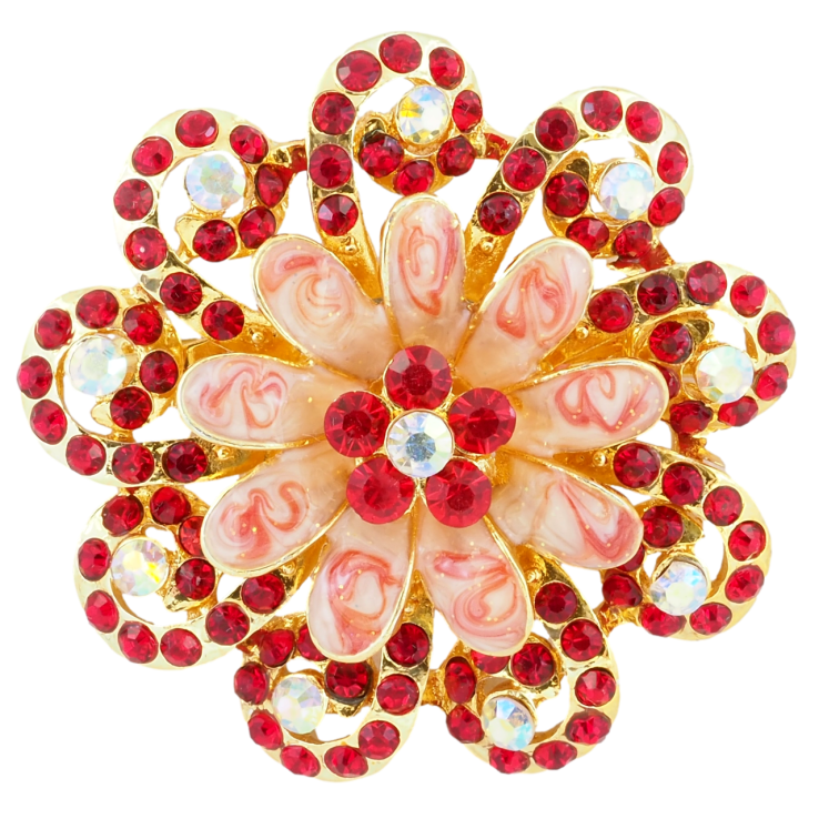 Брошка Квітка з червоними стразами та емаллю фото №18