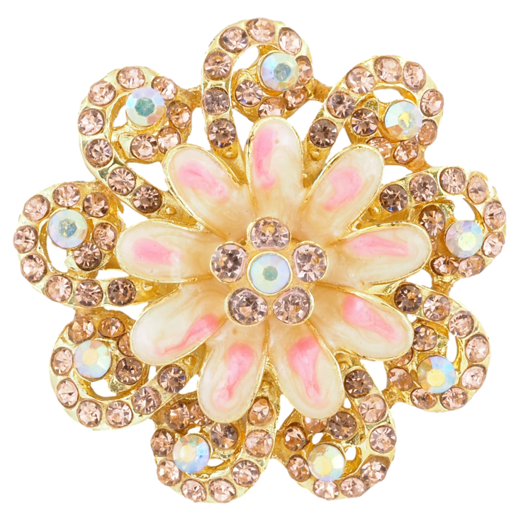Брошь Цветок с розовыми стразами и эмалью фото №4