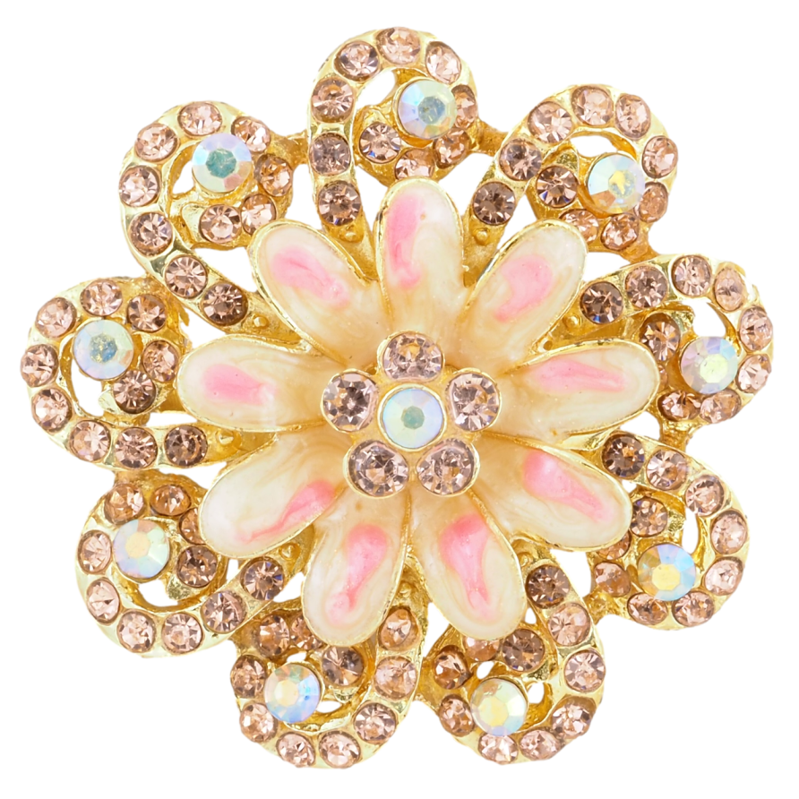 Брошь Цветок с розовыми стразами и эмалью фото №1