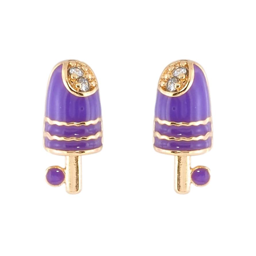 Сережки дитячі Xuping Позолота 18K пусети Ескімо з бузковою емаллю та цирконієм фото №1