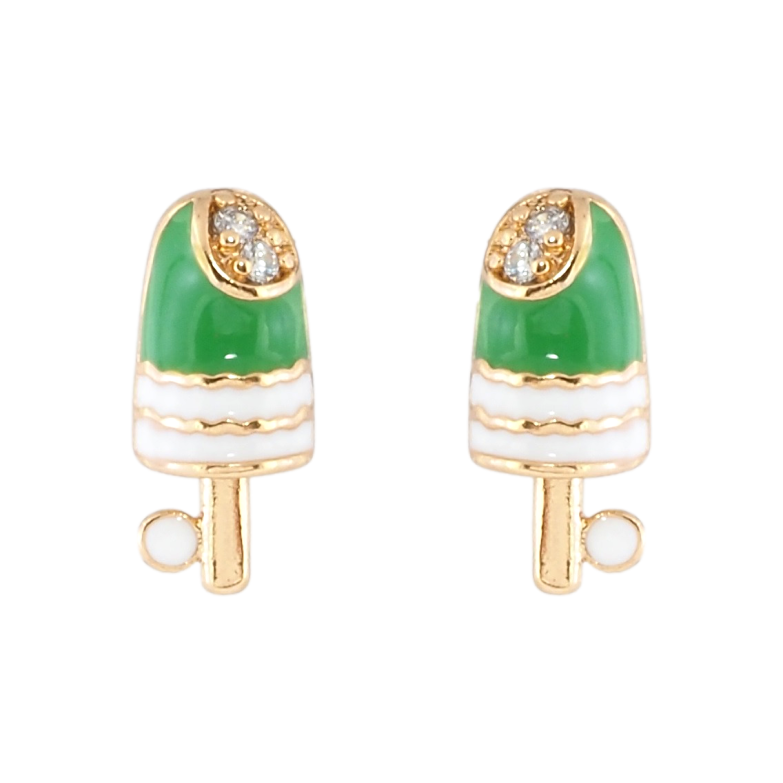 Серьги детские Xuping Позолота 18K пусеты Эскимо с зелено-белой эмалью и цирконием фото №1