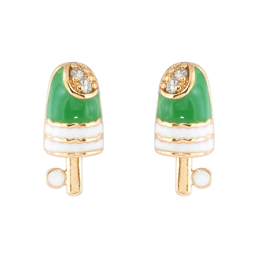 Сережки дитячі Xuping Позолота 18K пусети Ескімо з зелено-білою емаллю та цирконієм фото №1