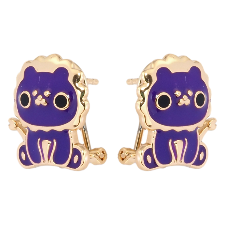 Сережки дитячі Xuping Позолота 18K італійський замок Кошенята з фіолетовою емаллю фото №17