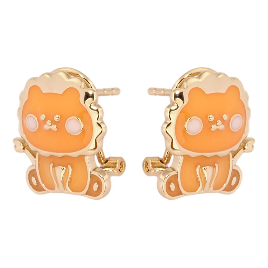 Серьги детские Xuping Позолота 18K итальянский замок Котята с оранжевой эмалью фото №1