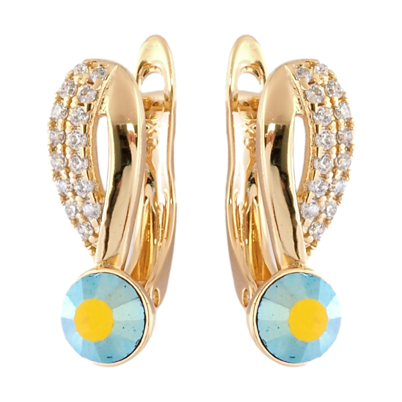 Сережки Xuping колір 18K з кристалами Swarovski англійський замок Візерунок з кристалами Peridot АВ фото №1