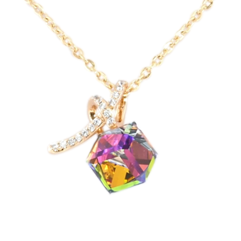 Кулон Xuping цвет 18K с кр-ми Swarovski на цепочке Кристальный куб Vitrail Medium длина 40-45см х 2мм фото №1