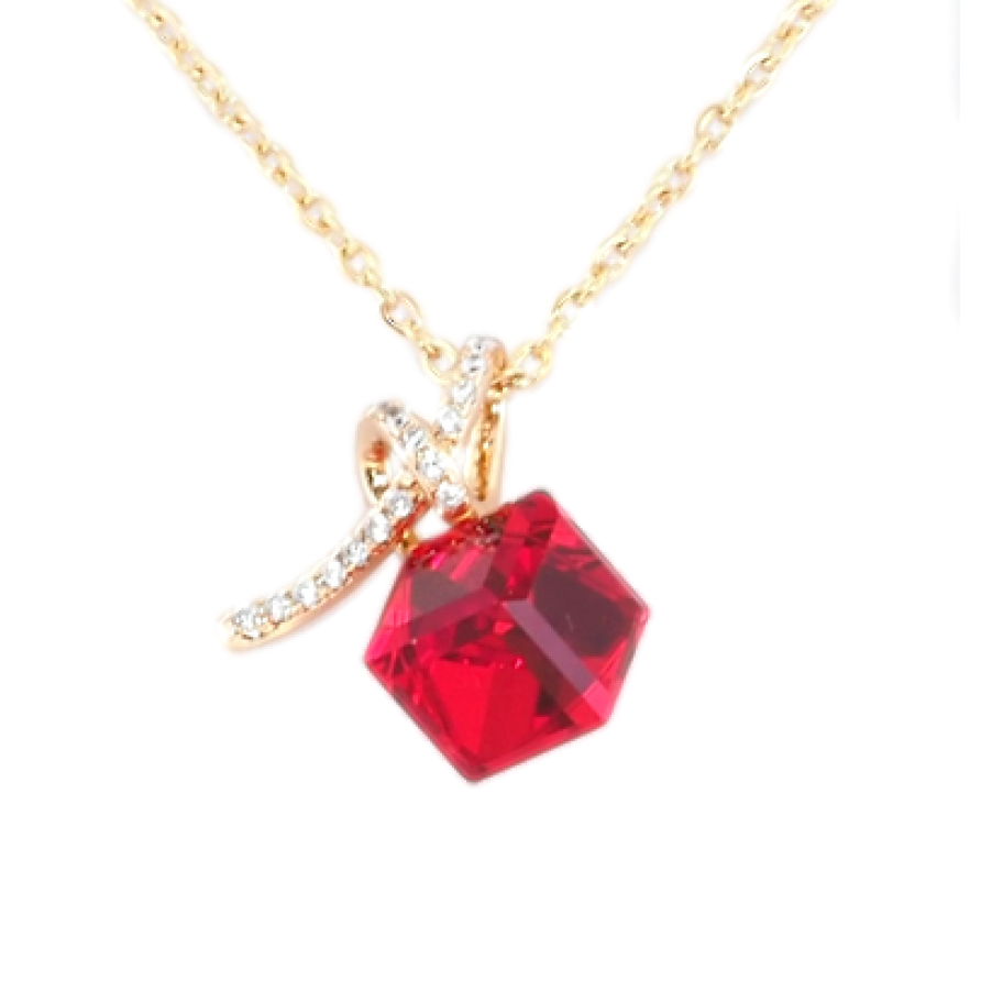 Кулон Xuping колір 18K з кр-ми Swarovski на ланцюжку Кришталевий куб Siam довжина 40-45см х 2мм фото №1