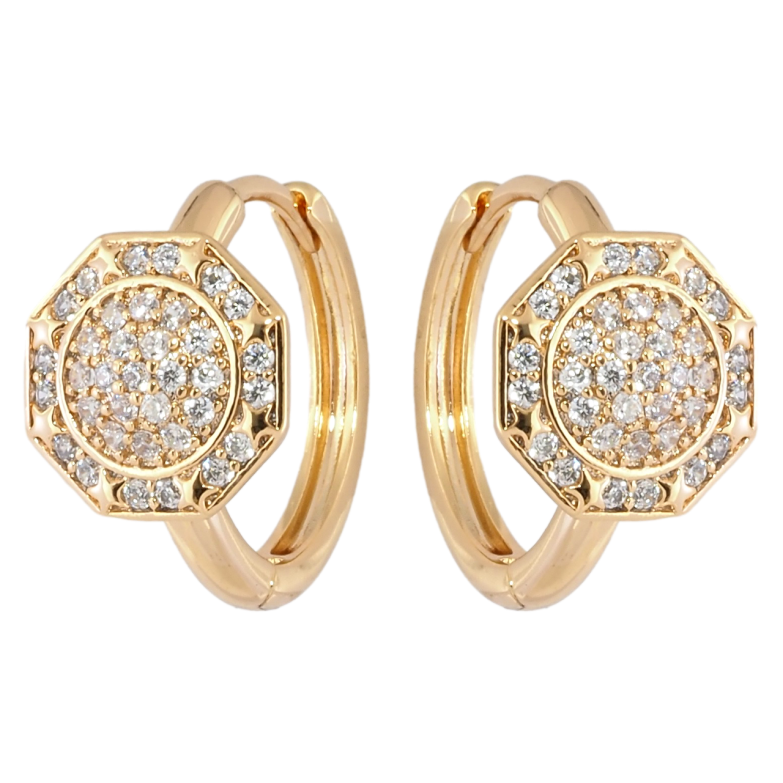 Сережки Xuping Позолота 18K колечка Восьмигранники з інкрустацією цирконієм фото №2